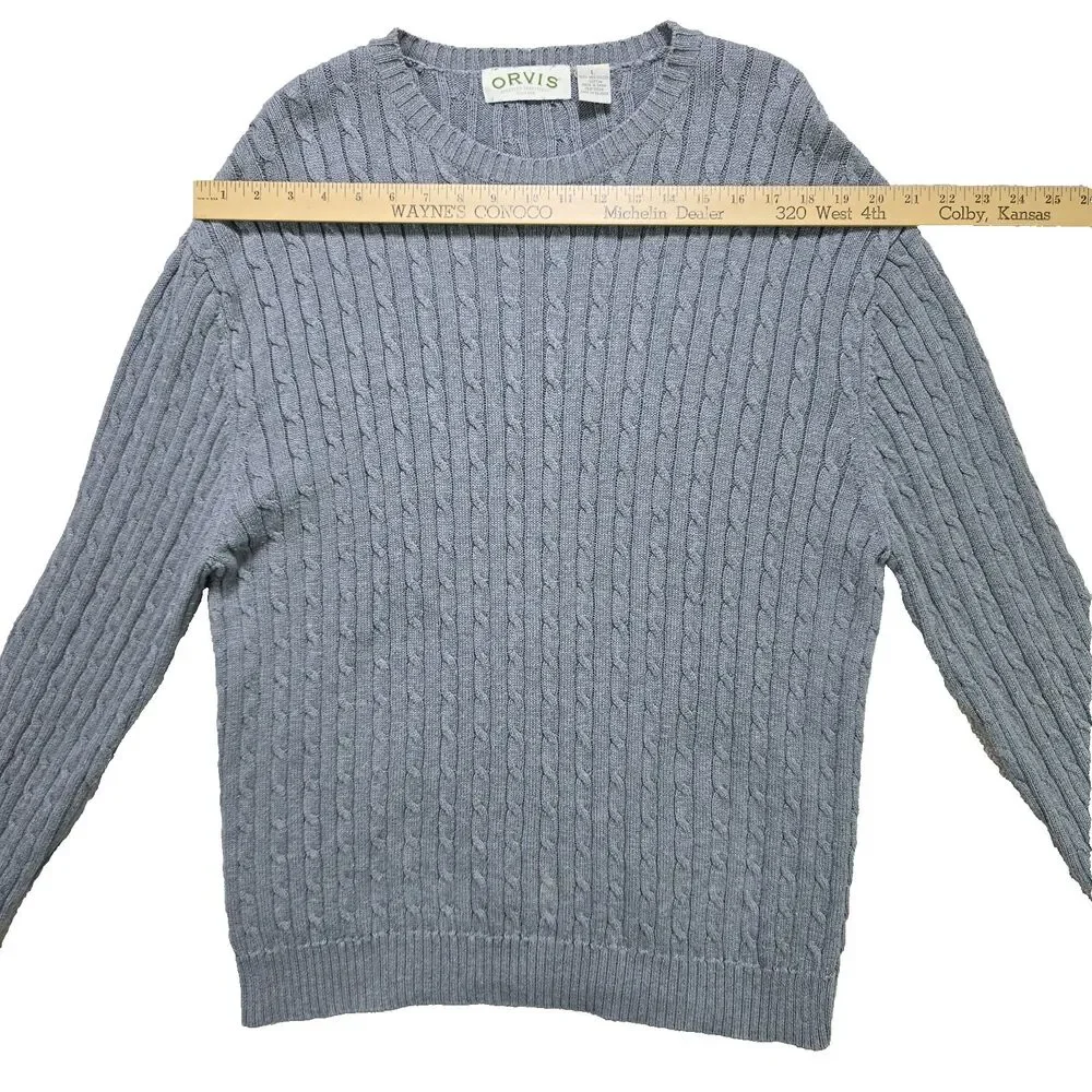 Orvis 100% Cotton Gray Cable Knit Sweater Men's Size Large